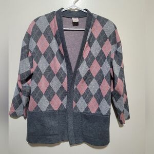 Vintage Lady Graff Open Front Plaid Sweater‎